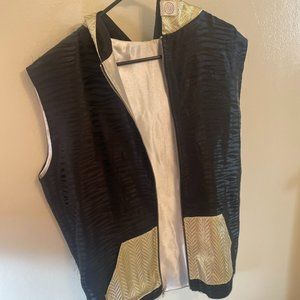 Large Handmade Festival Hooded Vest Black/Gold